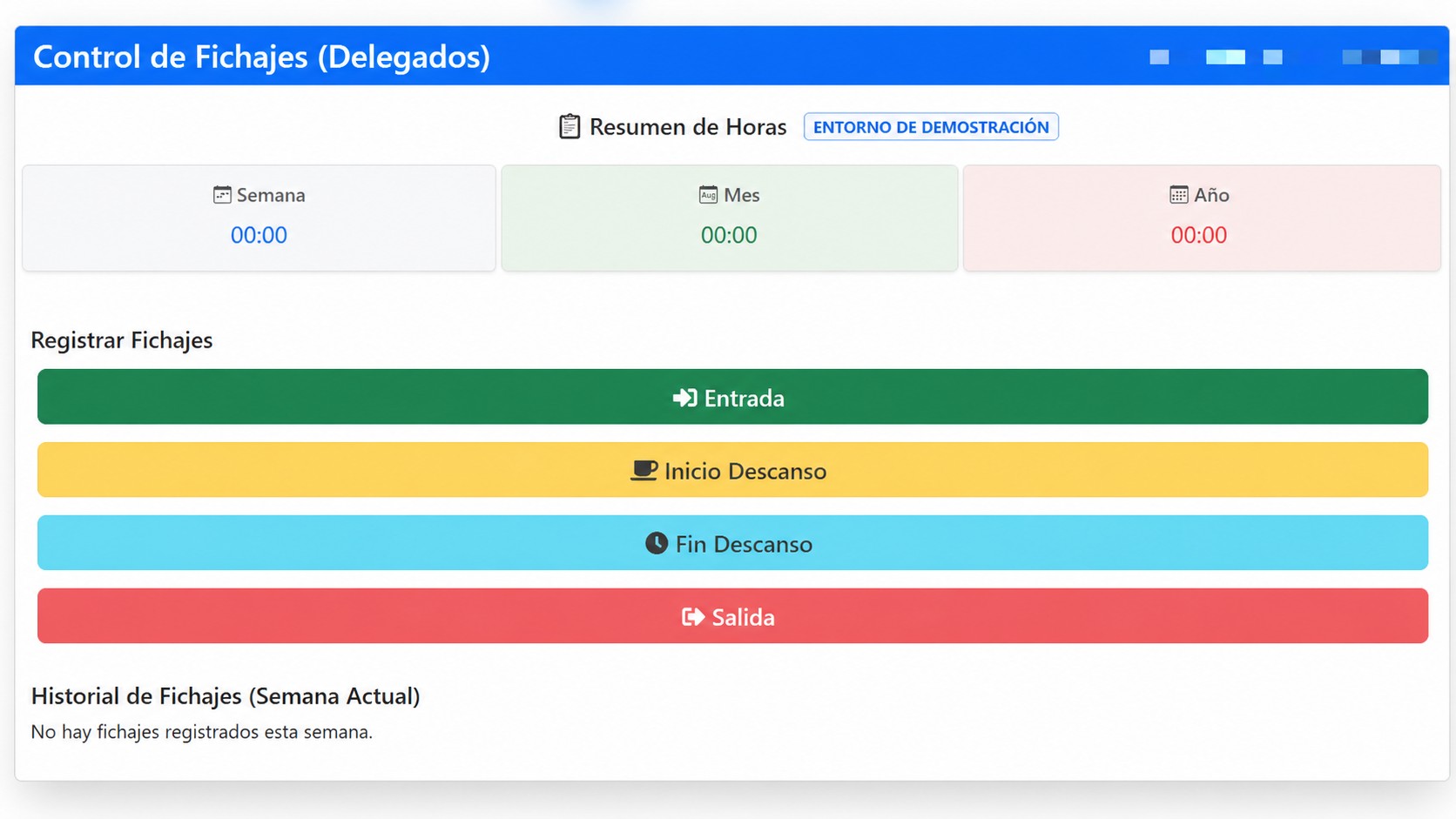 Entorno de demostración de Fichajes360 sin datos de producción